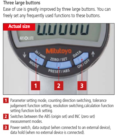 Mitutoyo 543-732B (0.01mm/0.001mm) ABSOLUTE Digital Indicator ID-CX Flat Back 0-50mm (0-2″) 3/8" Stem