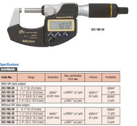 Mitutoyo Digital Micrometer QuantuMike IP65 Inch/Metric, 0-25mm 293-145-30 No Output