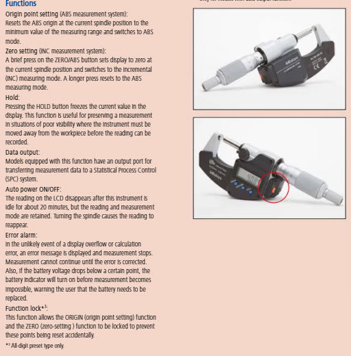 Mitutoyo Digital Micrometer IP65, Inch/Metric 275-300mm/11-12", with Output Item number: 293-357-30 Ratchet stop