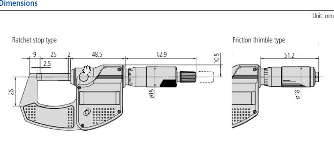 Mitutoyo Metric Digimatic Micrometer 0-25mm/.0-1" W/O Output  Resolution .0010mm/.00005" Friction Thimble 293-832-30