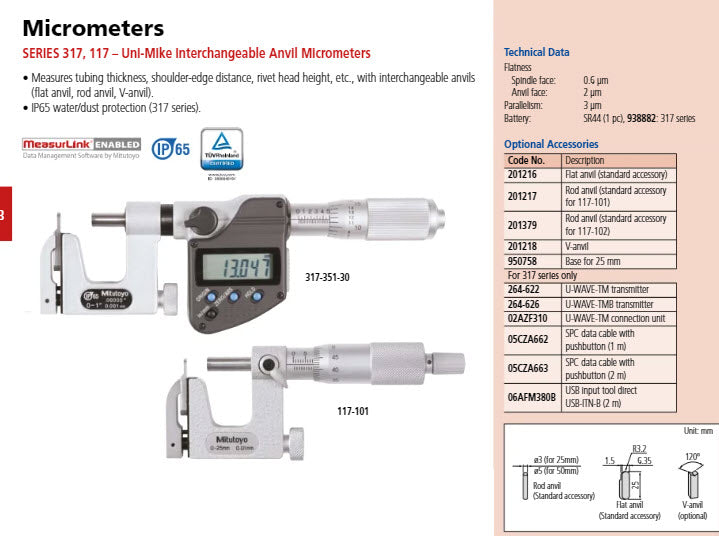 Interchangeable Anvil Micrometer 25-50mm 117-102