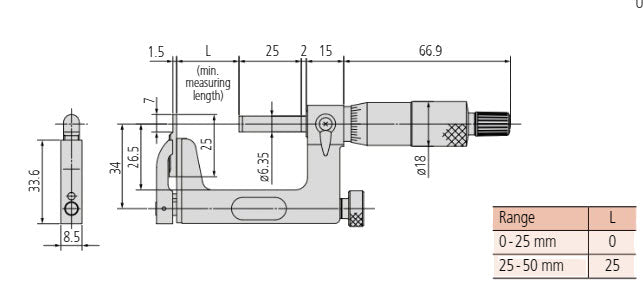 Interchangeable Anvil Micrometer 25-50mm 117-102