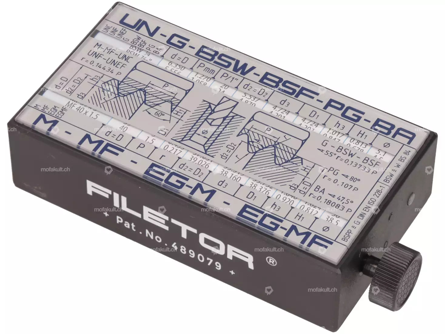 Tolerator 3991 Filetor Description : Filetor Thread indicator ISO/UNC/UNF/UNEF Dimensions : 110 x 60 x30mm