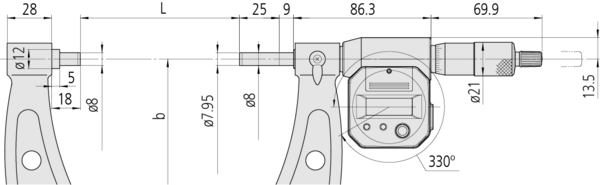 Mitutoyo Digital Micrometer IP65, Inch/Metric 400-425mm/16-17", with Output Item number: 293-786 Ratchet stop