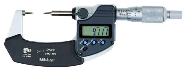 Mitutoyo Digital Point Micrometer IP65 Inch/Metric, 0-25mm/0-1", 15° Tip 342-351-30