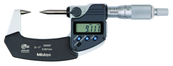 Mitutoyo Digital Point Micrometer IP65 Inch/Metric, 0-25mm/ 0-1", 30° Tip 342-361-30