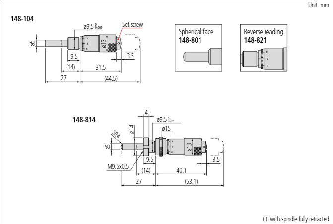 Micrometer Head, Small Standard Type 0-13mm, 0.01mm, Flat 148-104-10